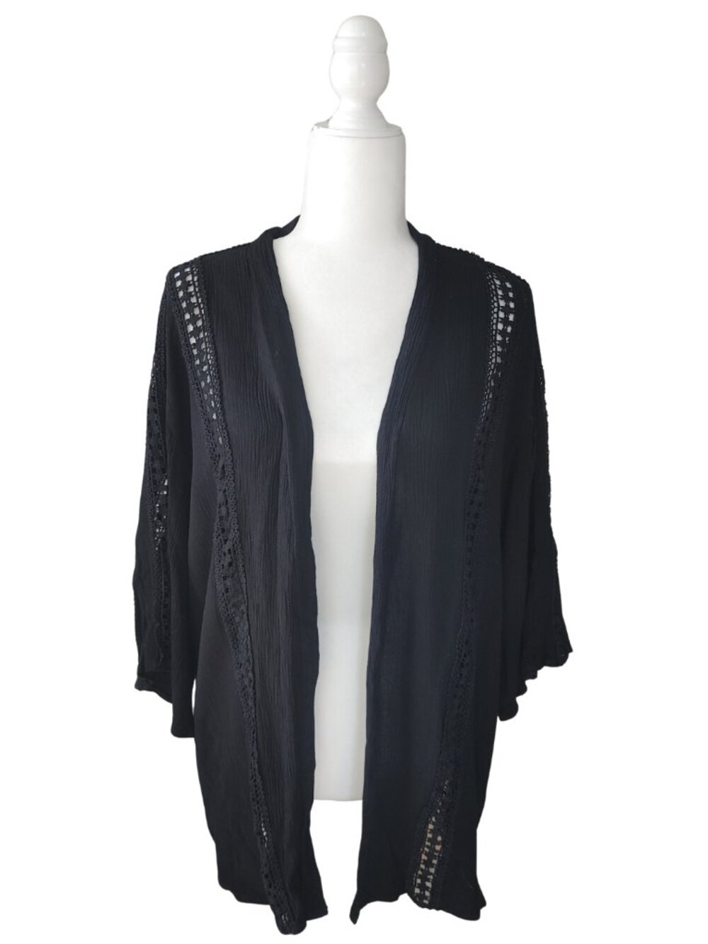 FOREVER21 Black Crochet Trim Kimono Cardigan - Size Small